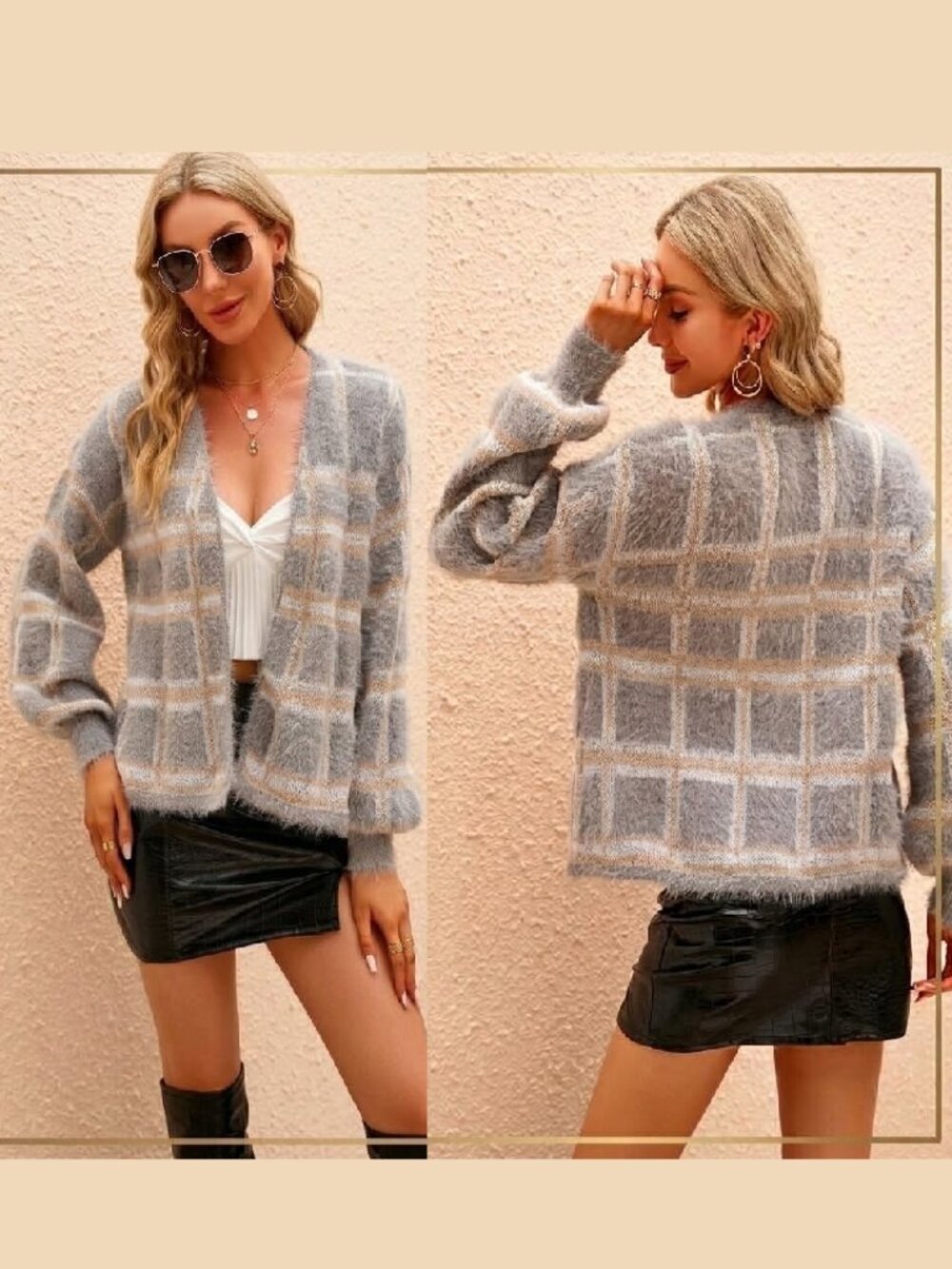 Women's Sexy Glamour Hollywood Fluffy Eyelash Open Front Cardigan Sweater Sz L